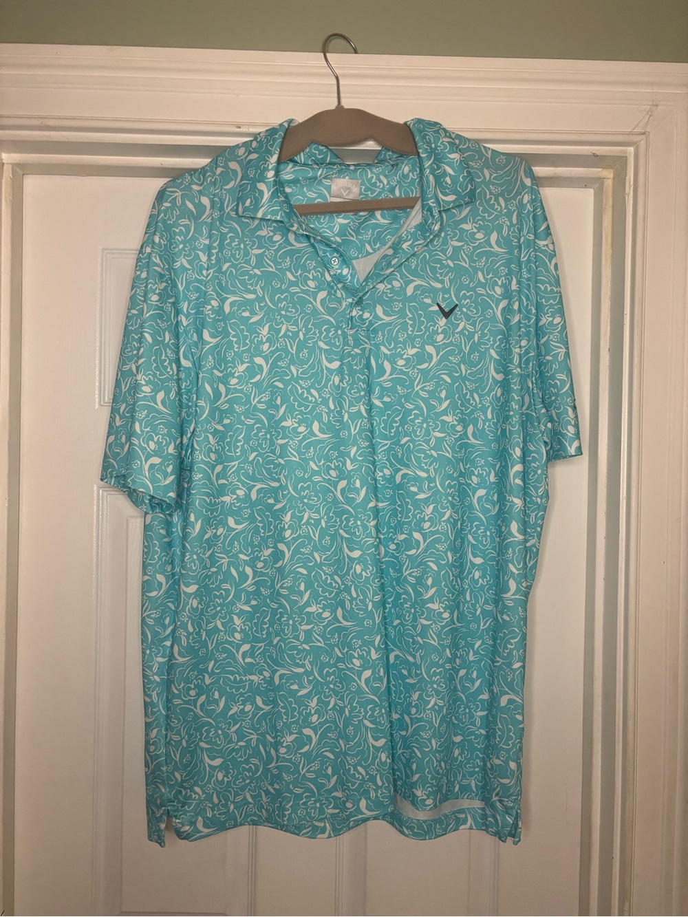 Callaway Turquoise & White Floral-Print Polo